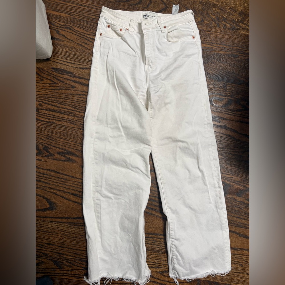Zara Cream High-Rise Straight Jeans